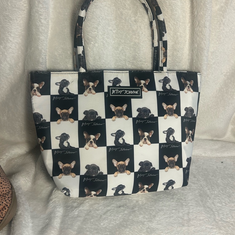 Betsey Johnson Black and White French Bulldog Pattern Tote